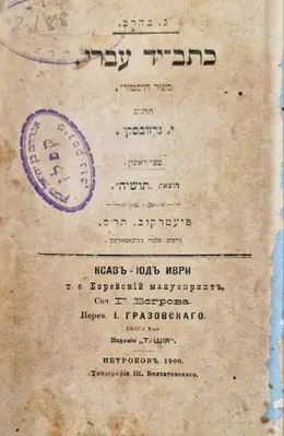 עטיפת הספר כתב יד עברי ספור היסטורי ספר ראשון