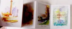 עטיפת הספר 9 גלויות מאויירות של תל אביב יפו מחוברות יחד כספרון